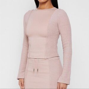 Maniere De Voir Blush Pink Textured Long Sleeve Top